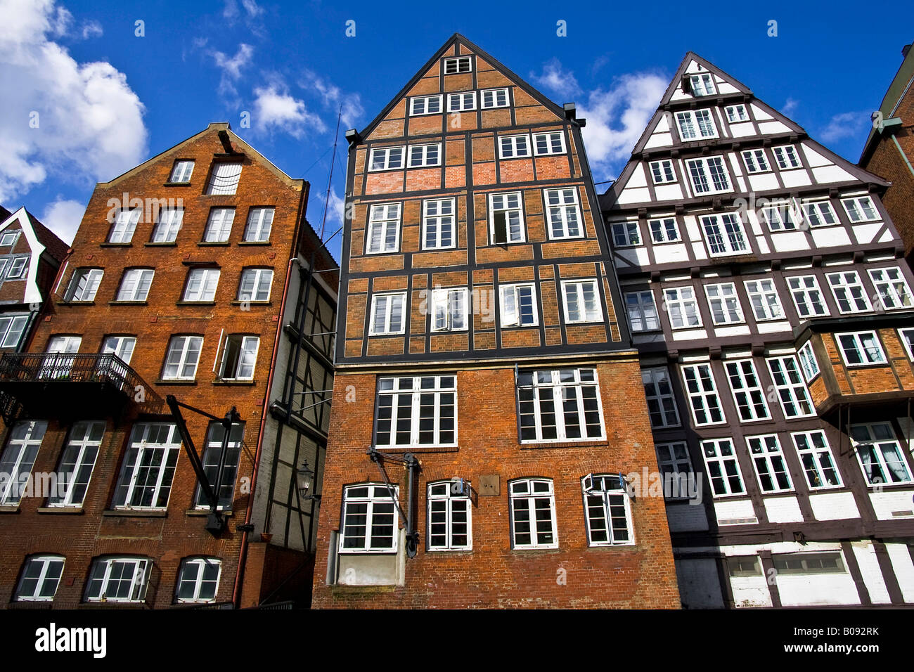Historic timber framed merchant houses on the Nikolaifleet in the historic centre of Hamburg, Germany Stock Photo