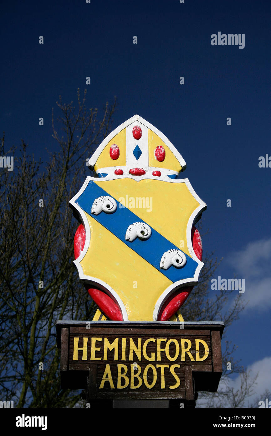 Village Sign Hemmingford Abbots village Cambridgeshire England Britain UK Stock Photo