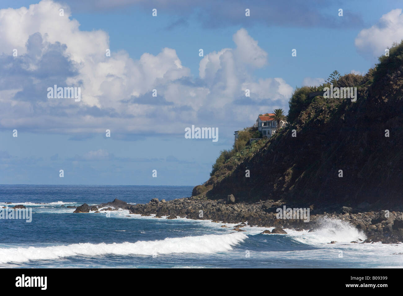 Playa del Socorro beach and rocky outcrop on the north side of Tenerife, Canary Islands, Spain Stock Photo