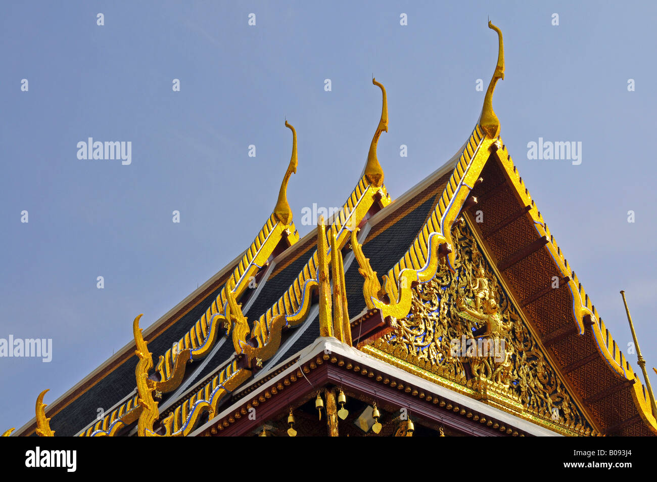 roof with Chofah (Sky Tassel) at Phra Mondhop (library) in Wat Phra Kaeo, big palace, Thailand, Bangkok Stock Photo