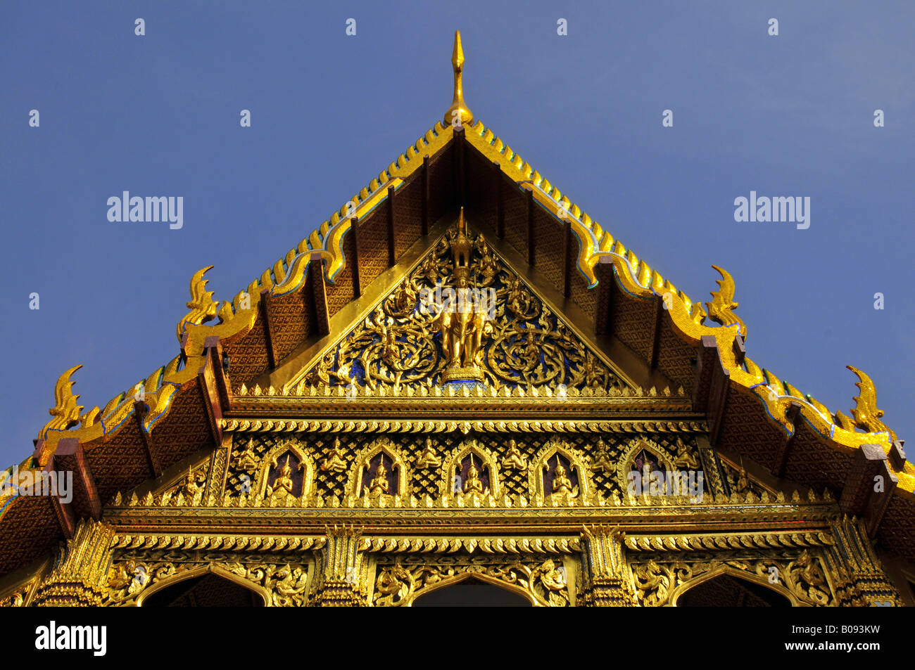 chofahs (Sky Tassels) at Hor Monthien Dhrama in Wat Phra Kaeo, big palace, Thailand, Bangkok Stock Photo