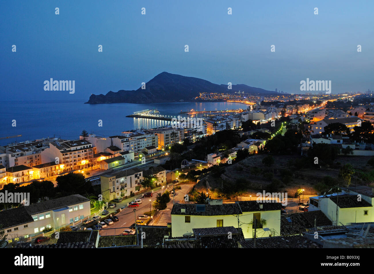 View of Albir at night, Altea, Alicante, Costa Blanca, Spain Stock