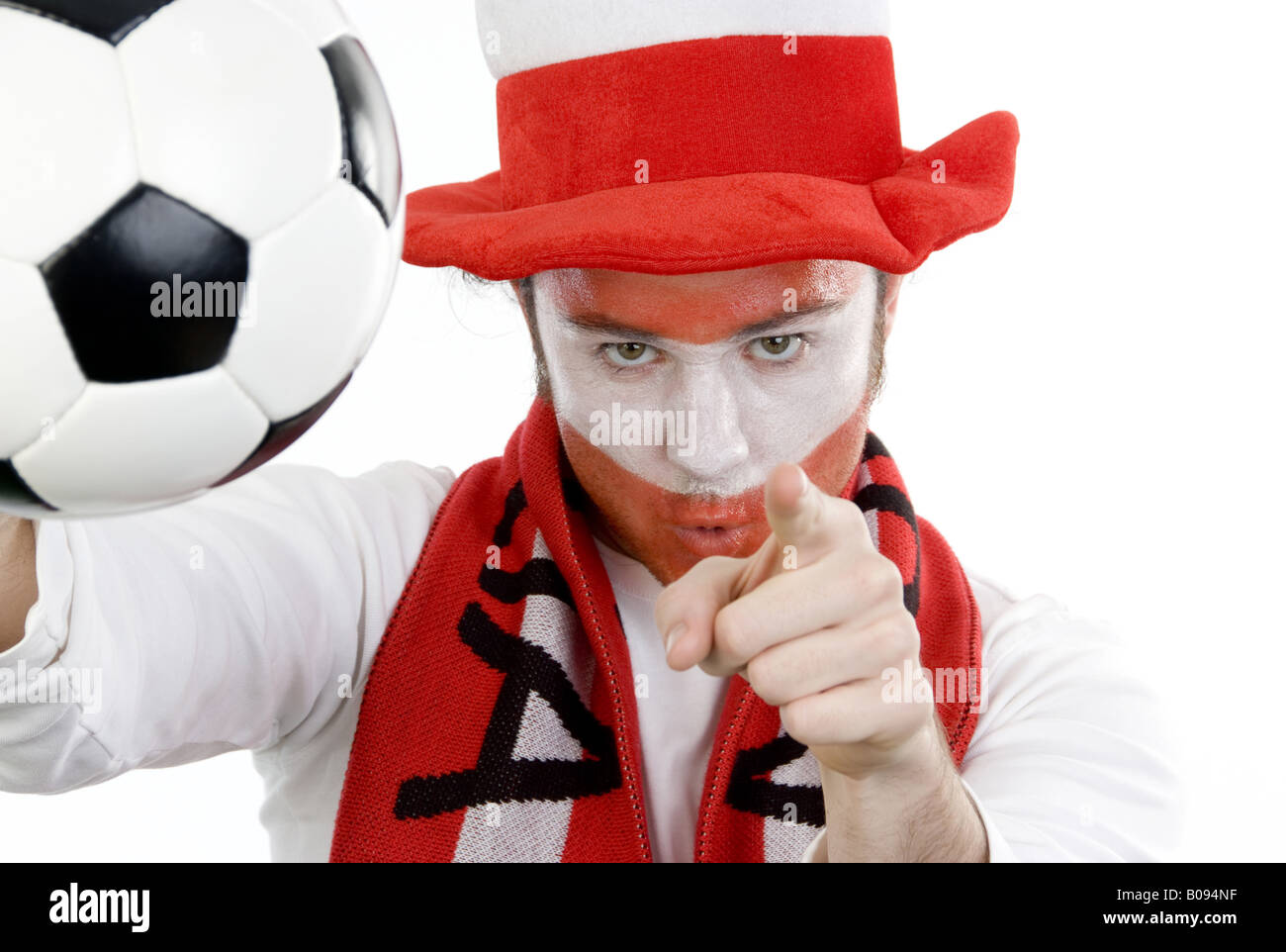 Austrian soccer fan points to the camera Stock Photo