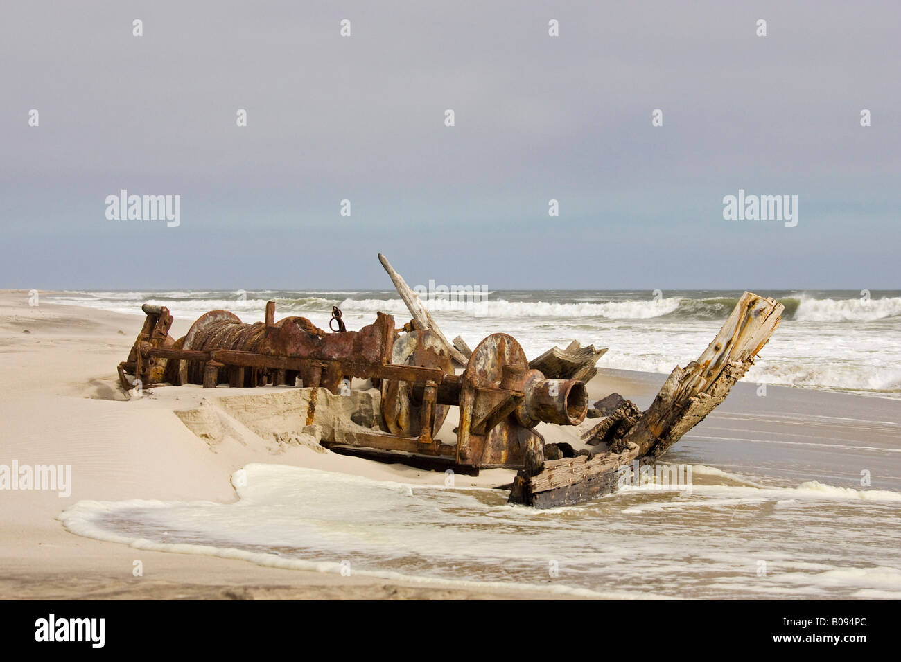 Parts from the Winston shipwreck swept up on the Atlantic coast, Skeleton Coast, Namib Desert, Namibia, Africa Stock Photo