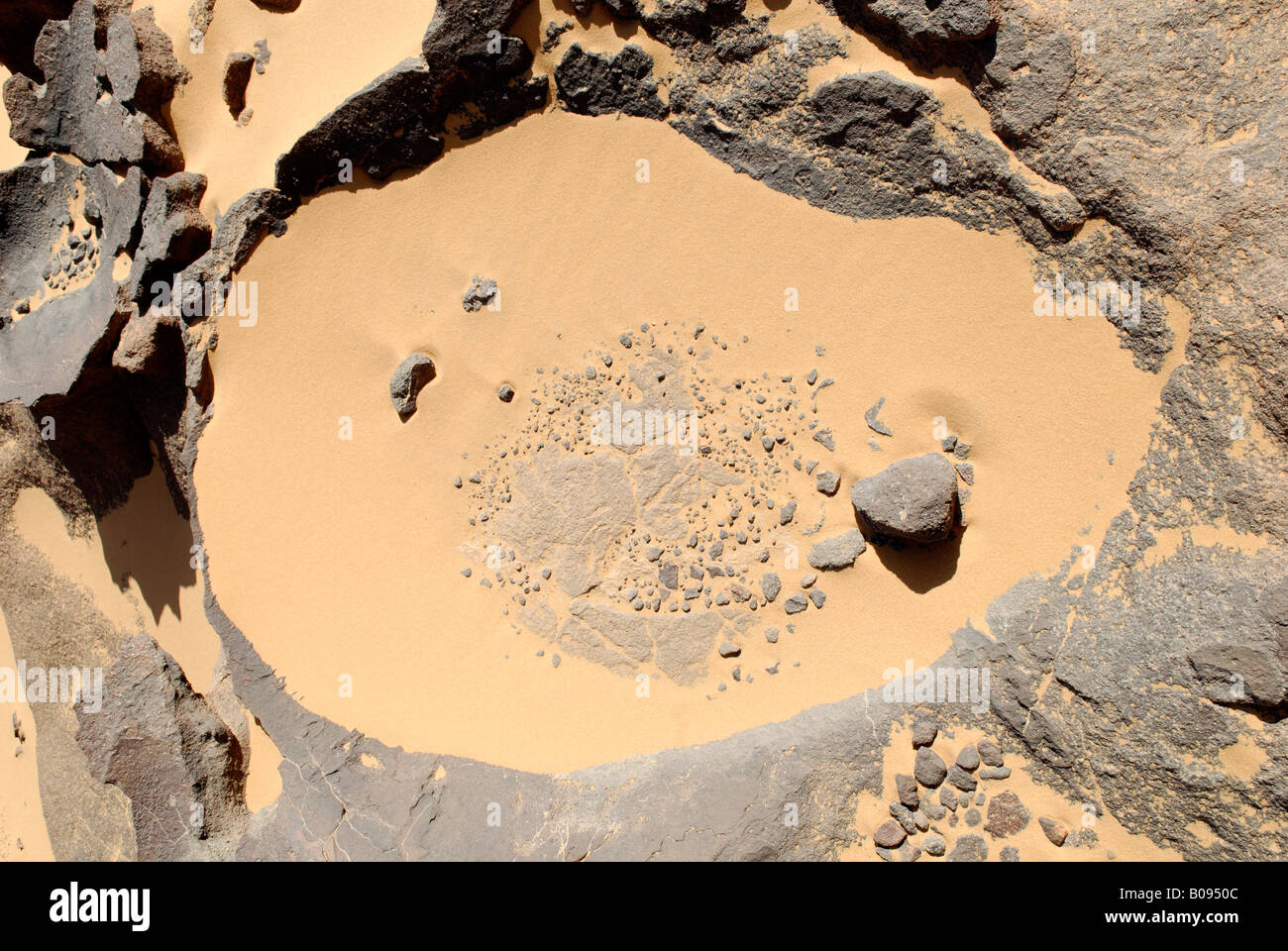 Manganese crust on sandstone, Tassili du Hoggar, Wilaya Tamanrasset, Algeria, North Africa Stock Photo