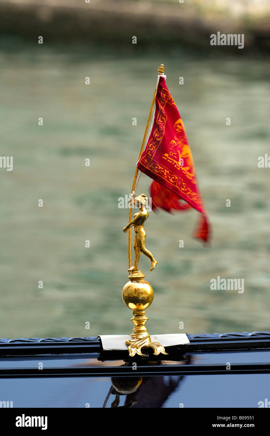 Figure on a gondola, golden woman with Venetian flag, Venice, Venetia, Italy Stock Photo
