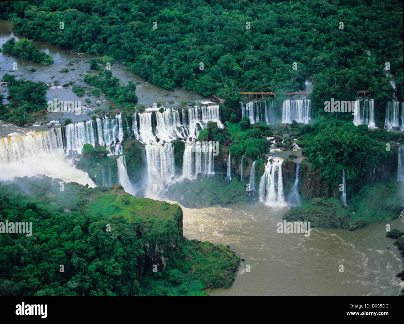 South America, Beazil, Argentina, Igwazu Falls. Igwacu Falls thunder into the Igwacu River below. Stock Photo