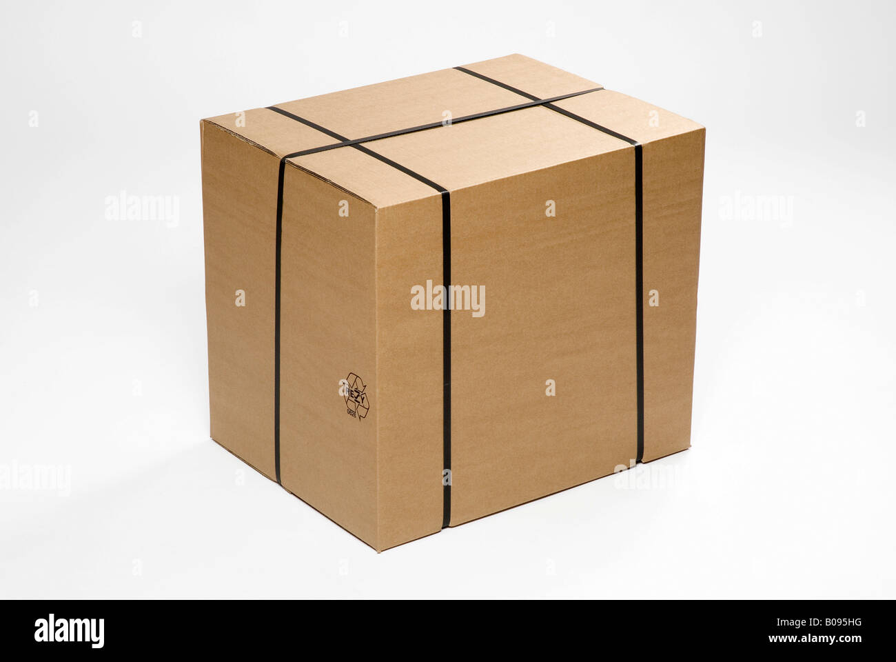 Large cardboard box wrapped with black ribbon, package without an ...