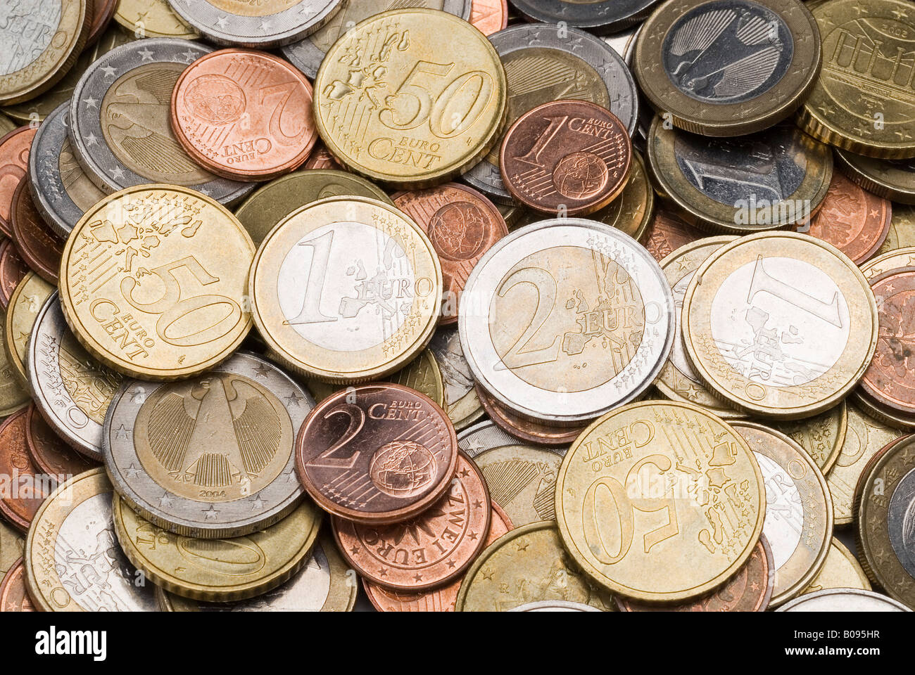 Coins, Euros and cents minted in various countries Stock Photo