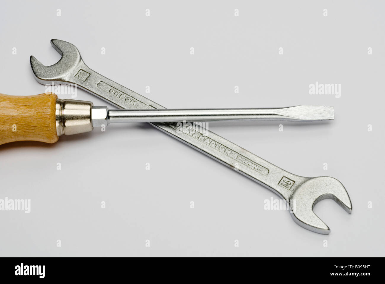 Screwdriver and wrench Stock Photo