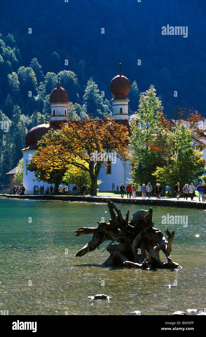 St. Bartholomae, Lake Koenigssee, Nationalpark Berchtesgaden (Berchtesgaden National Park), Berchtesgaden region, Oberbayern (U Stock Photo