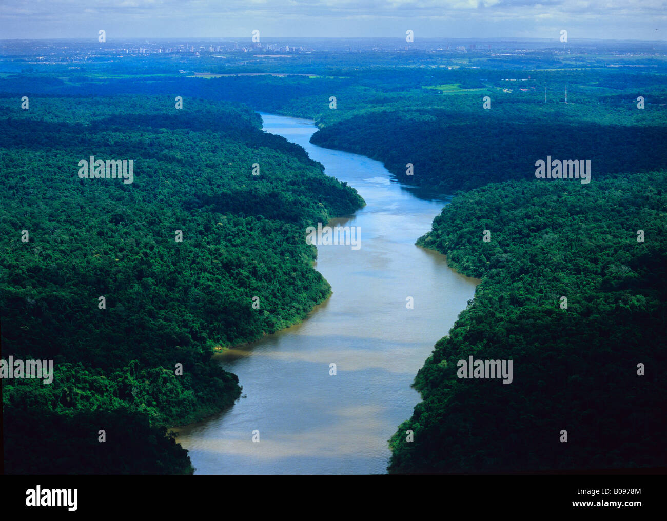South America, Brazil. The Igwacu River meanders slowly along. Stock Photo