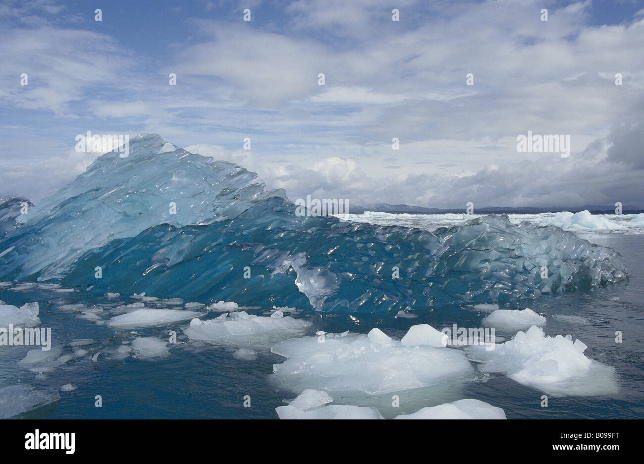 Parque nacional Laguna San Rafael. Iceberg/ blocks of blue transluscent ice in sea. Environment. Stock Photo