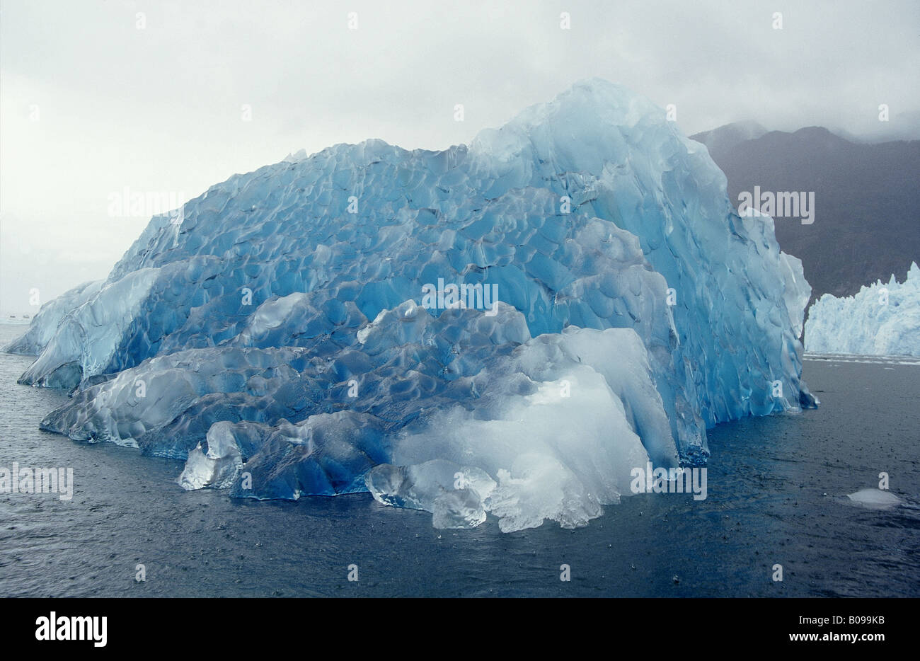 Parque nacional Laguna San Rafael. Large iceberg. Translucent blue. In seawater. environment. cold. beauty. Stock Photo