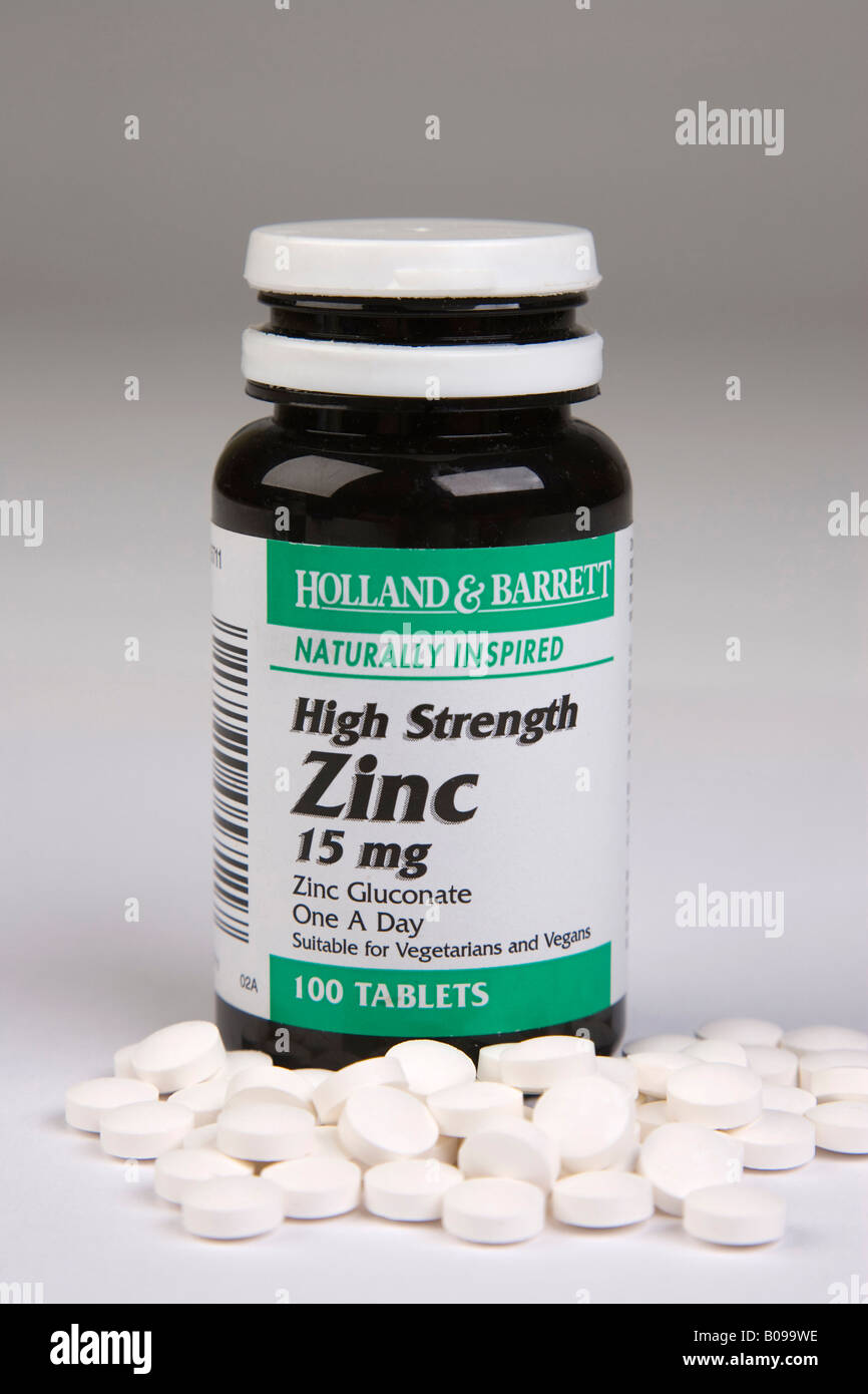 bottle of zinc pills Stock Photo