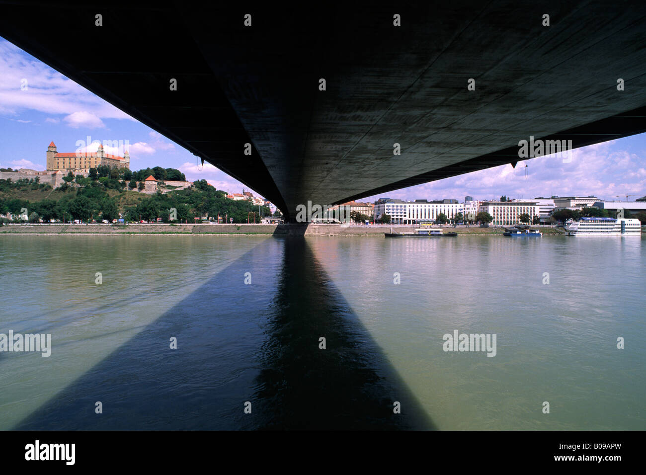 Slovakia, Bratislava, SNP bridge and Danube river Stock Photo