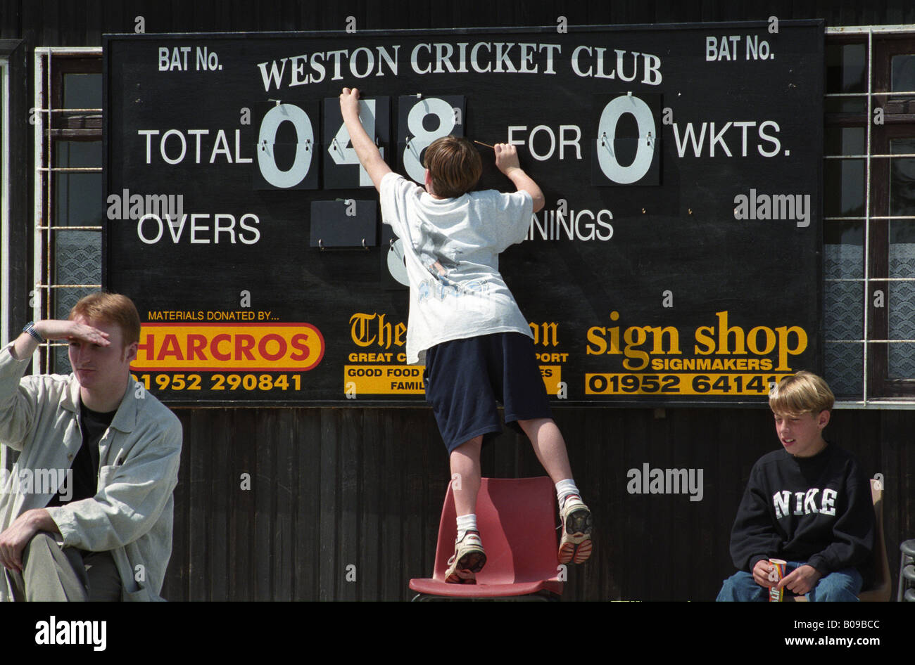 Village cricket scoreboard Stock Photo