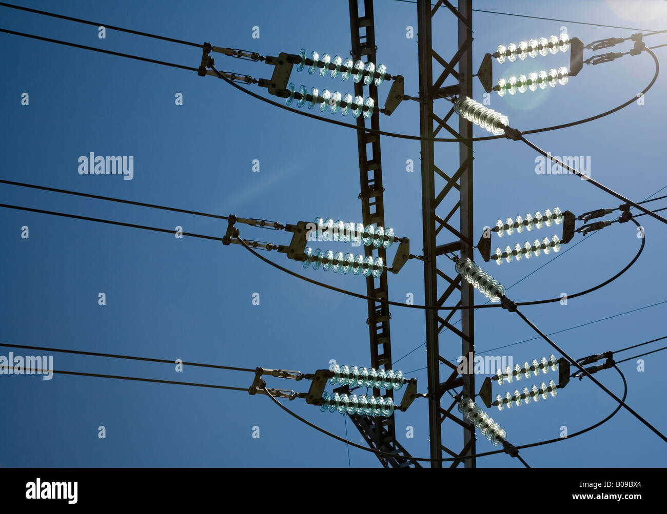 Glass insulators at a highvoltage overhead transmission lines