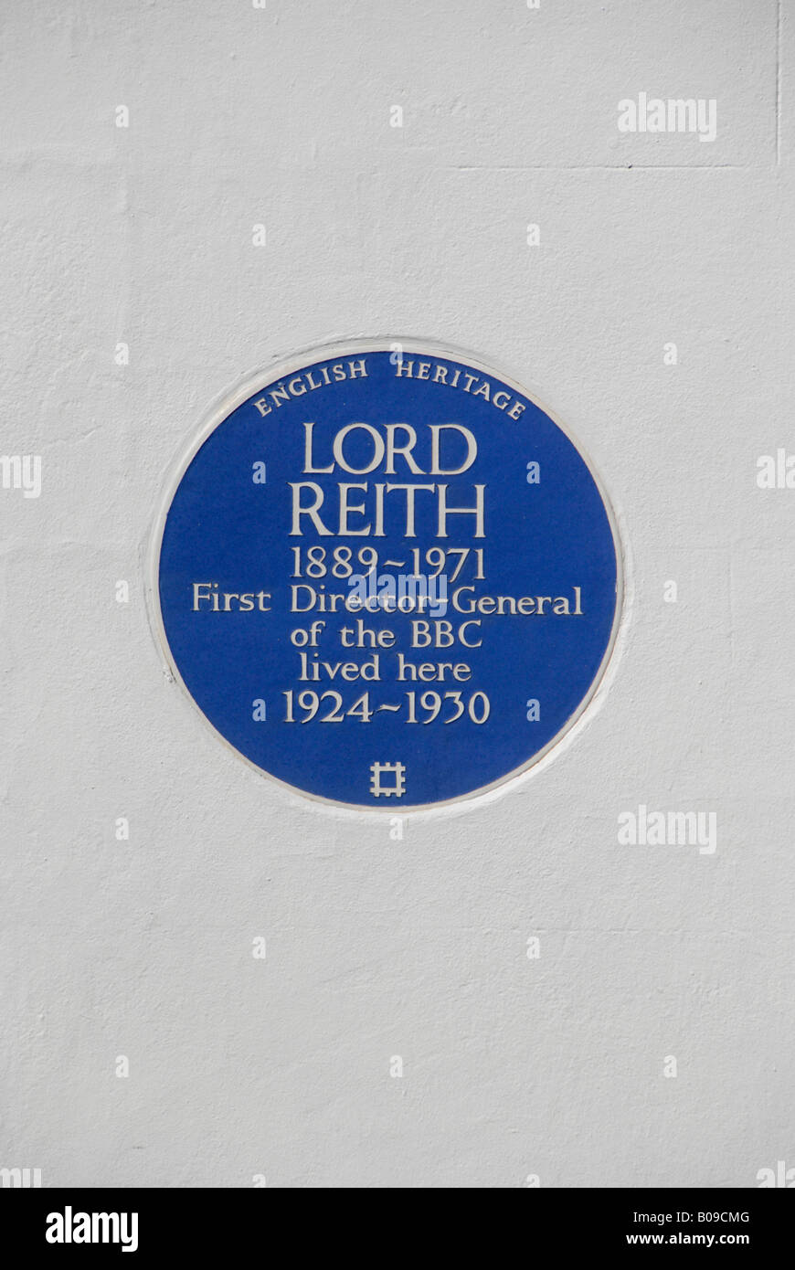 English Heritage blue plaque marking the house of the first Director General of the BBC Lord Reith 6 Barton Street London Stock Photo