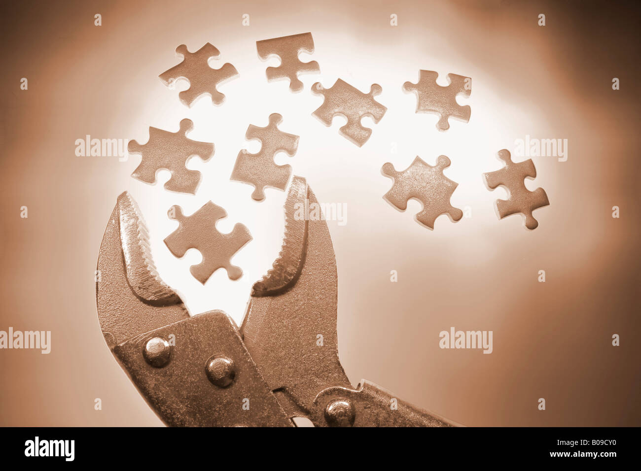 Wrench with Jigsaw Puzzle Pieces Stock Photo Alamy