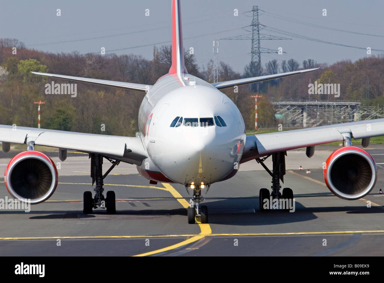 Air Berlin Airbus A330 taxiing to the runway at Dusseldorf International Airport, North Rhine Westphalia, Germany Stock Photo
