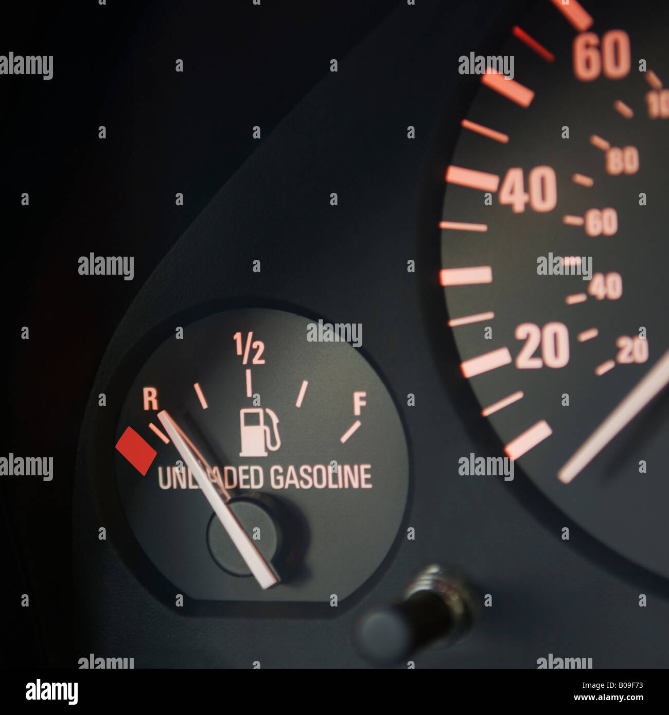 automobile fuel gauge on empty Stock Photo Alamy