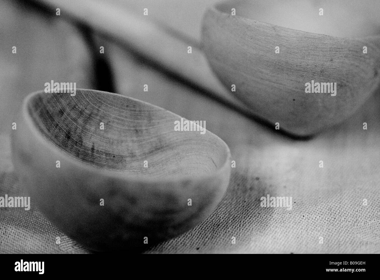 Black and while wooden spoons Stock Photo
