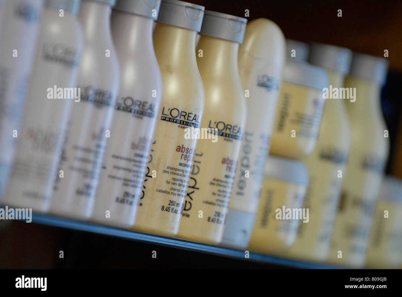 L'Oreal hair care products in a hair salon display Stock Photo Alamy