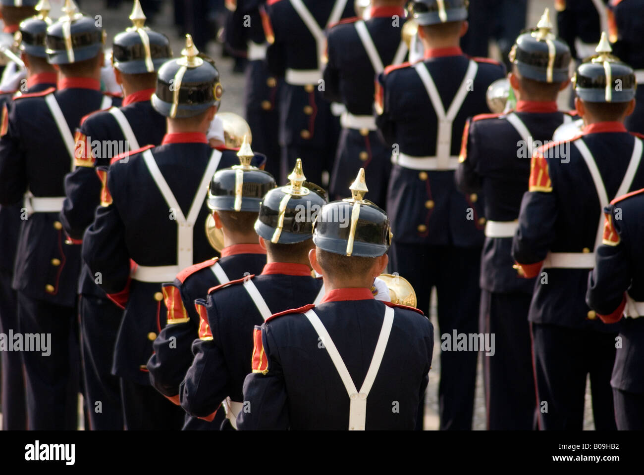 Military parade in the grounds of the Casa de Narino Bogota Colombia Stock Photo