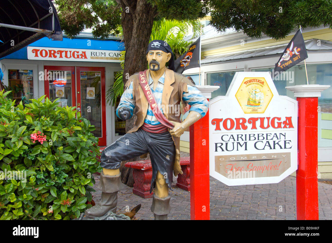 Signs advertising Tortuga Rum Cakes in Key West Florida USA Stock Photo