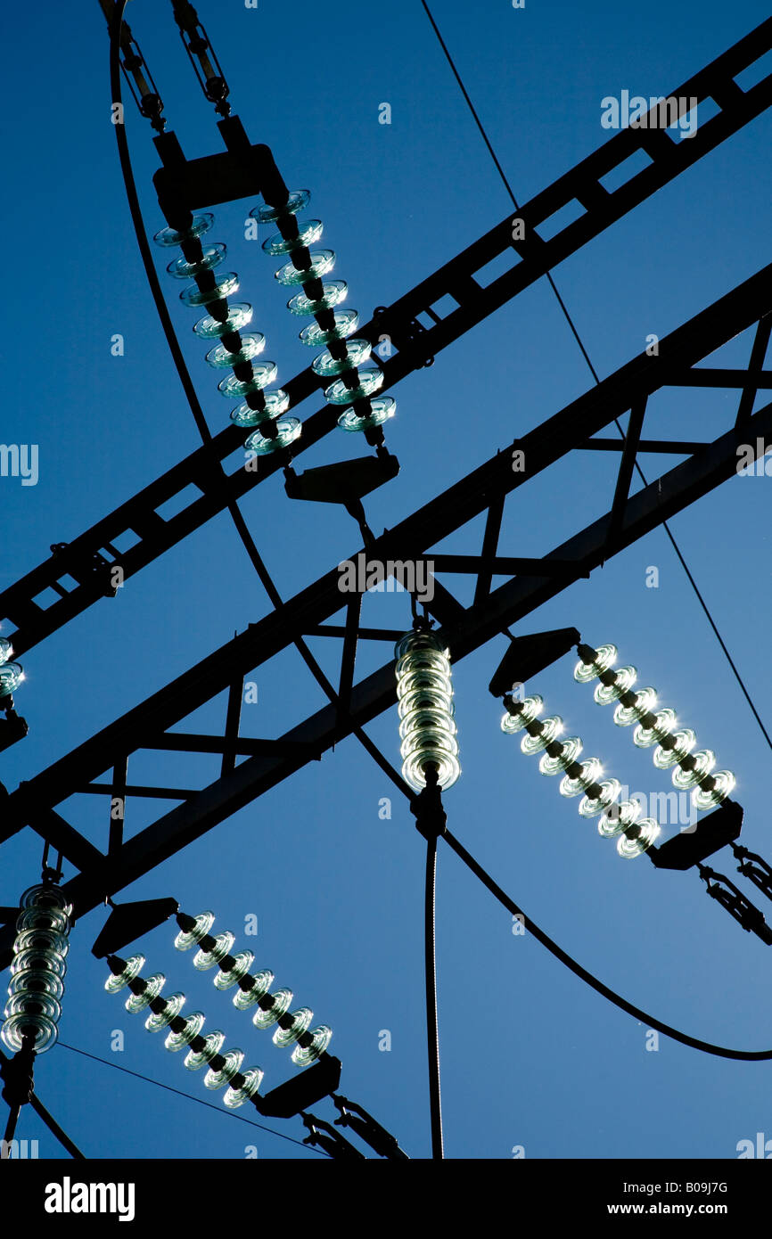 Glass insulators at a highvoltage overhead transmission lines