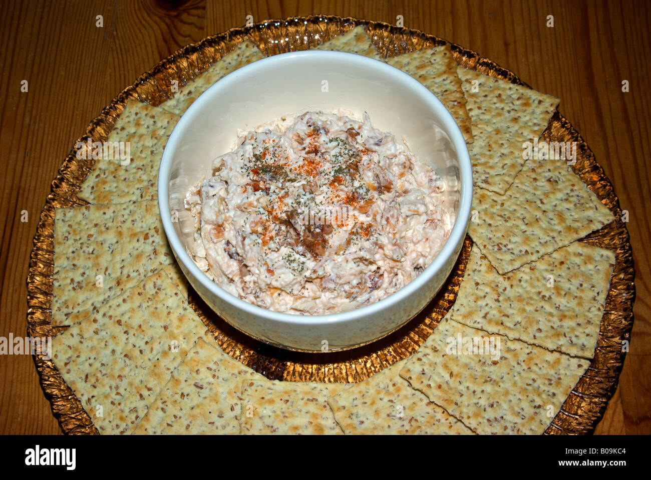 Smoked salmon dip with crackers Stock Photo Alamy