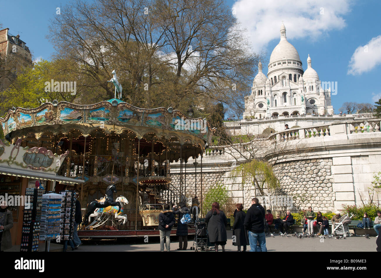 The Sacré Cœur Basilica in Paris with carousel Stock Photo Alamy
