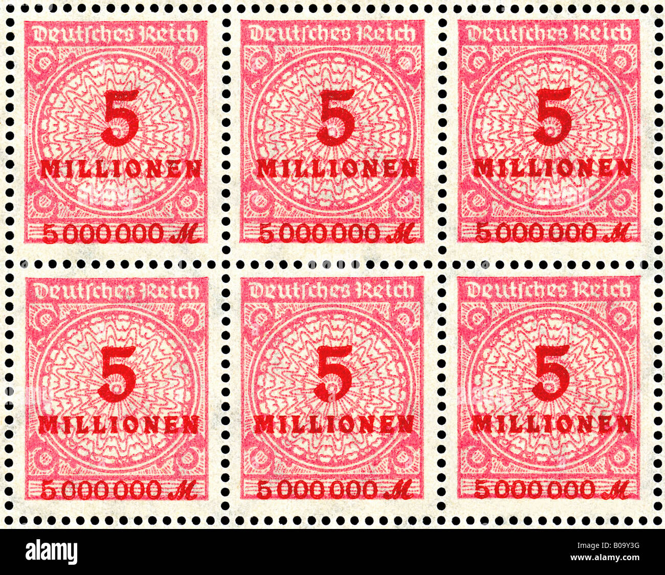 Unused German / Germany 1923 hyper-inflation period 5 Millionen stamp block  Stock Photo - Alamy