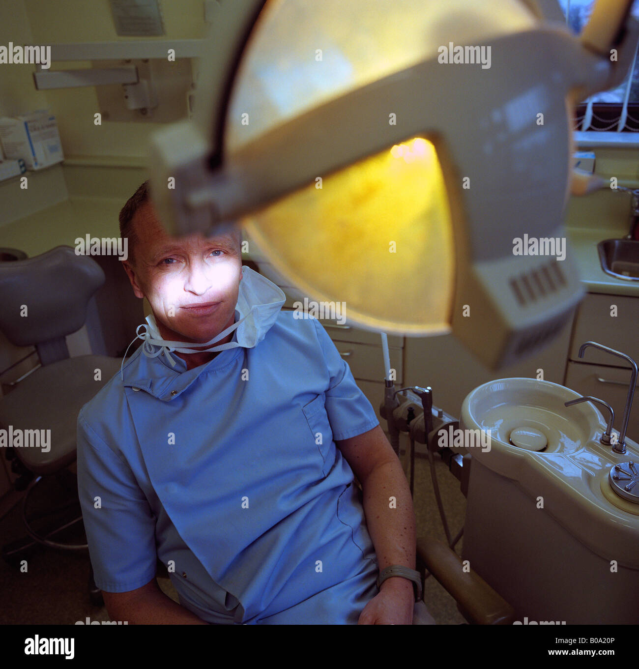 NHS Dentist Mr Summerfield at his dental practice in Sheffield Stock
