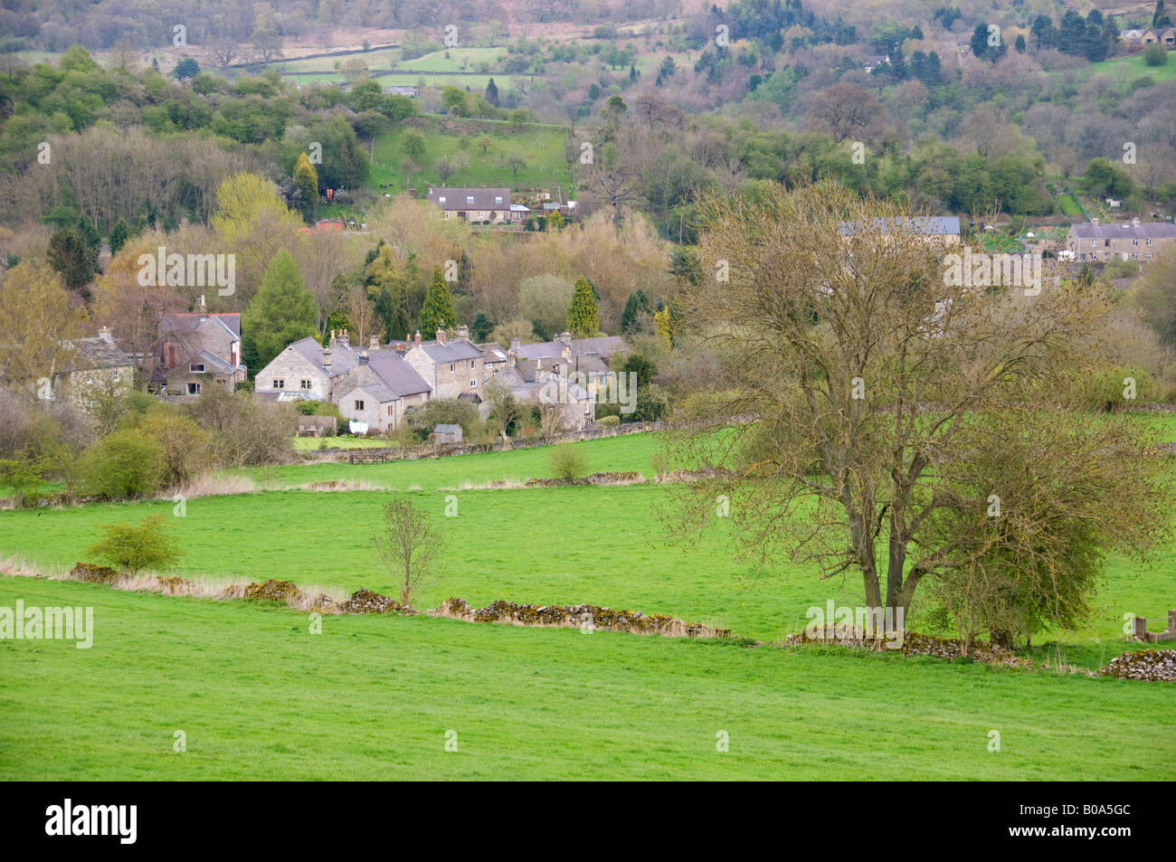 Village nestled in the Derbyshire peaks Stock Photo Alamy