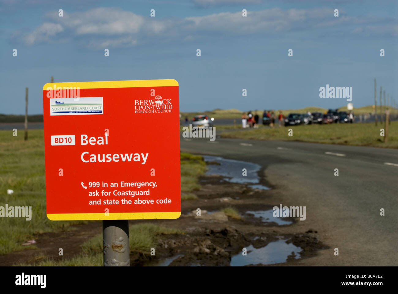 Beal Causeway to Lindisfarne, Holy Island, the road covered in water as