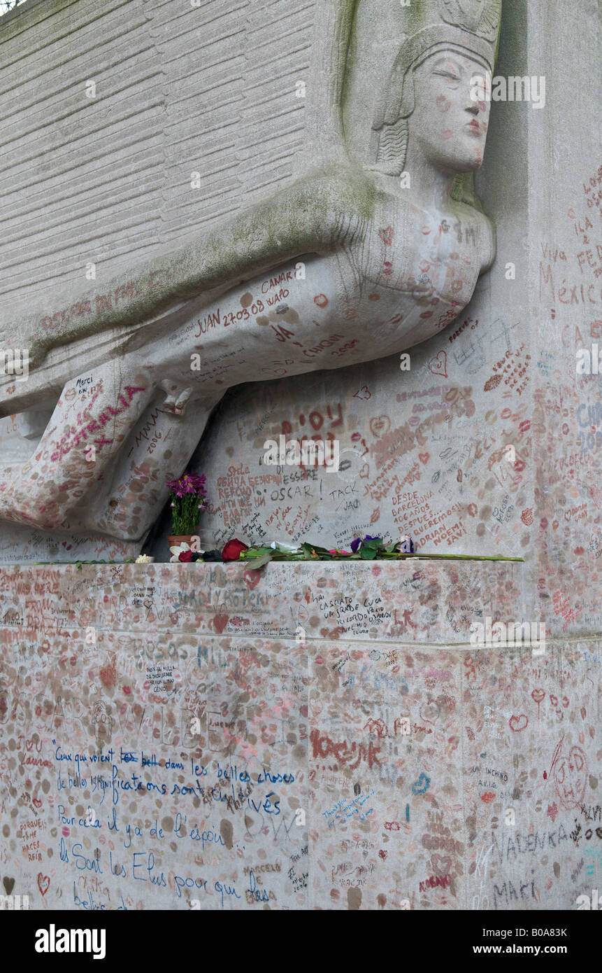 Oscar Wilde art deco monument at Père Lachaise Cemetery Paris France Stock Photo