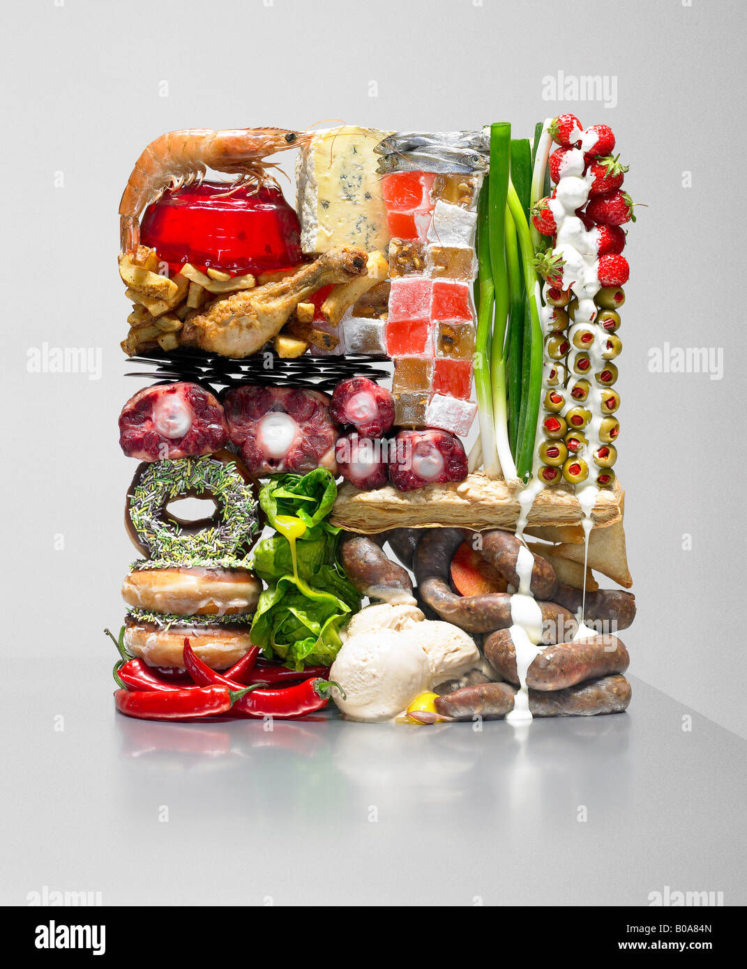 disgusting food pile gluttony over eating Stock Photo
