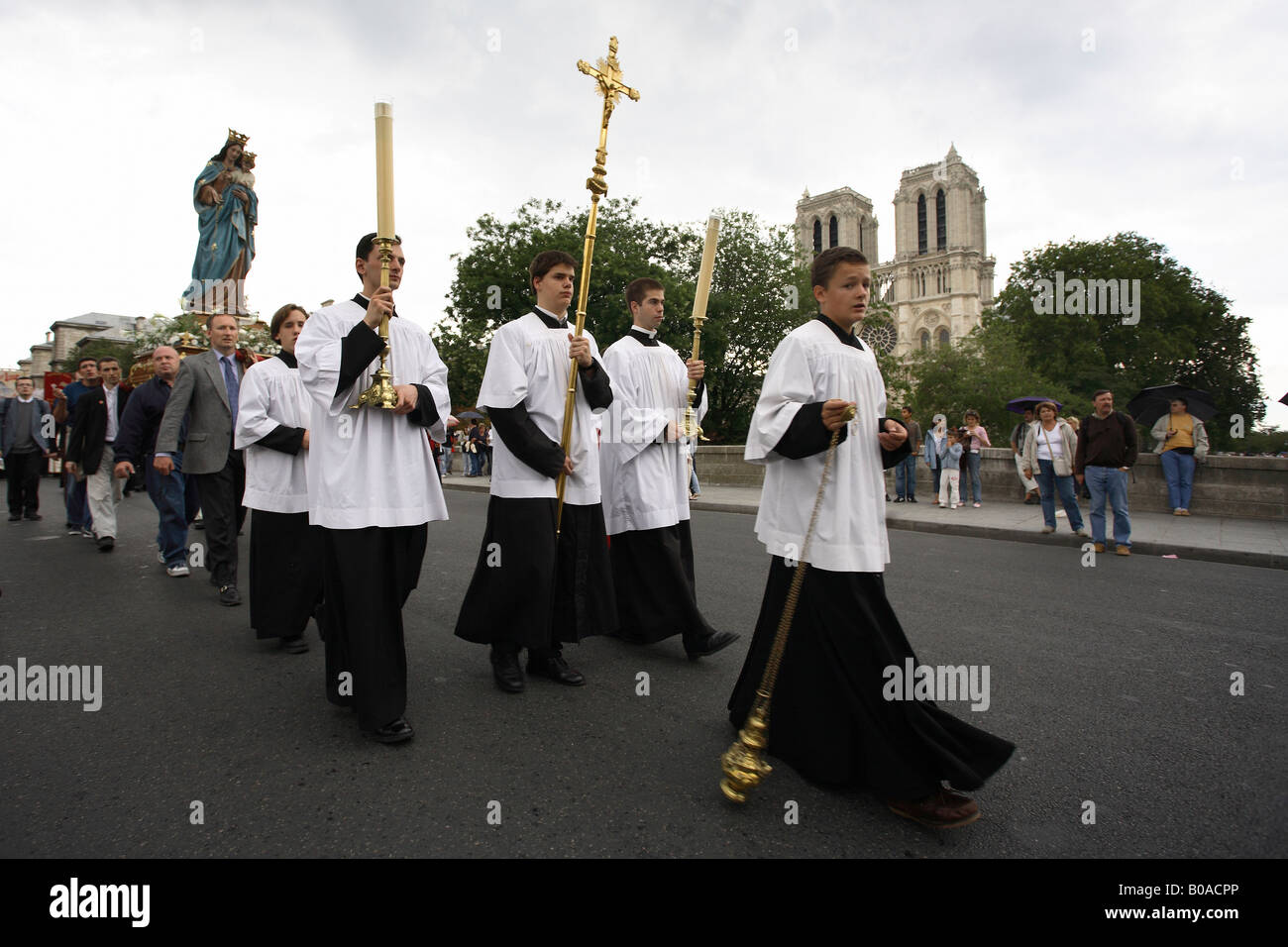 Catholics celebrating the Assumption of Mary, Paris, France Stock Photo