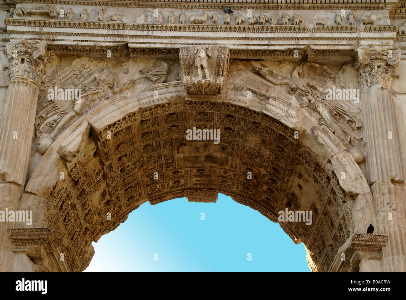 Rome, Italy. Detail of carving on the Arch of Titus at the Roman Forum Stock Photo