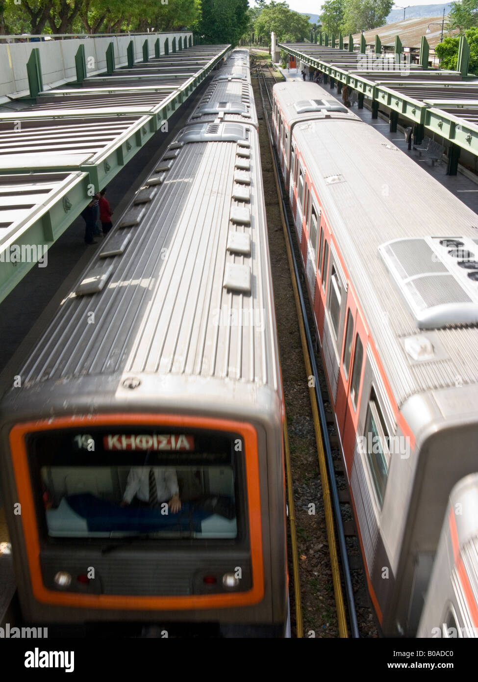 trains at Thisio Metro station, Athens, Greece Stock Photo