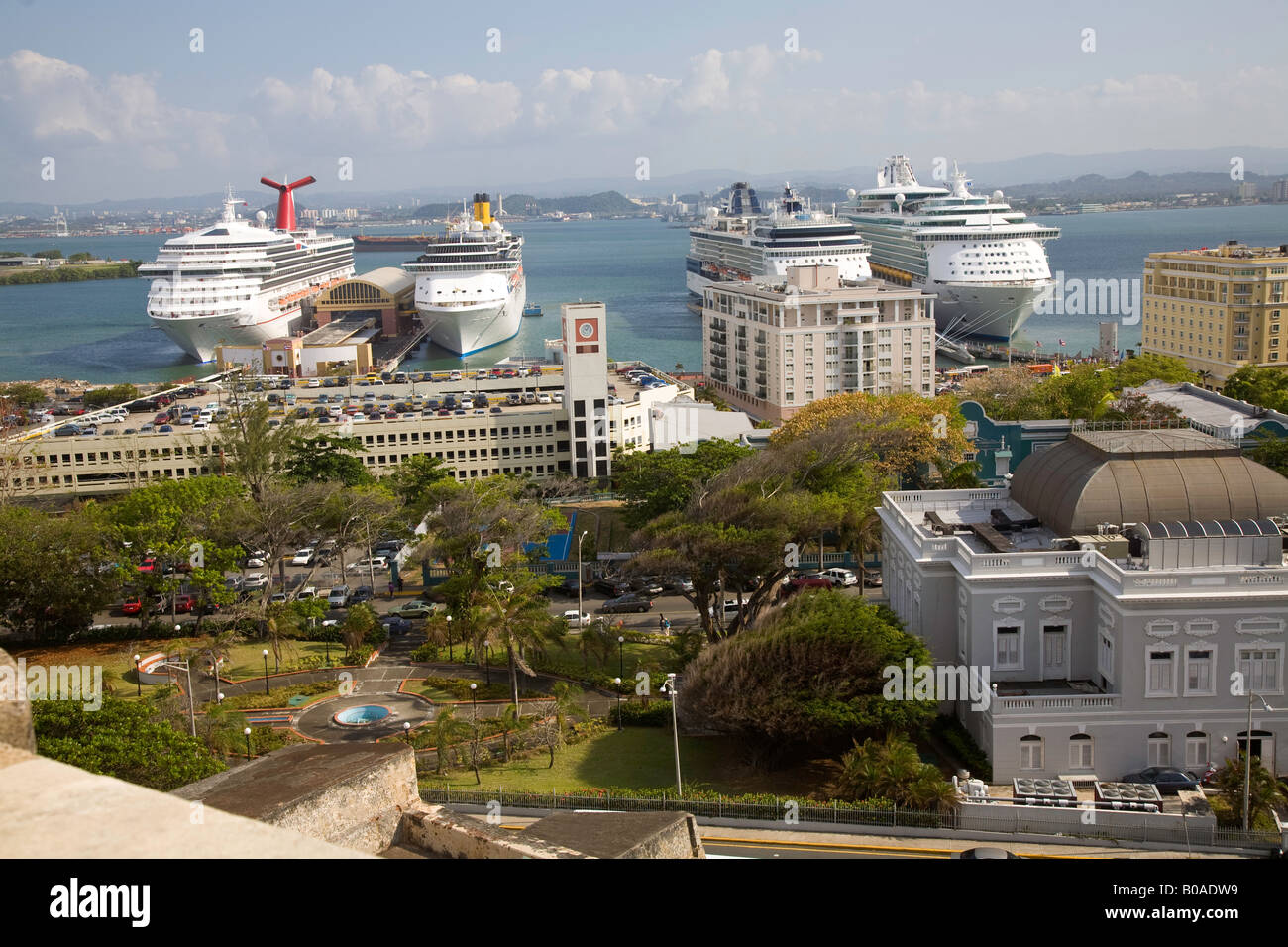 Three large Cruise Ships in the Harbor of San Juan Puerto Rico Stock