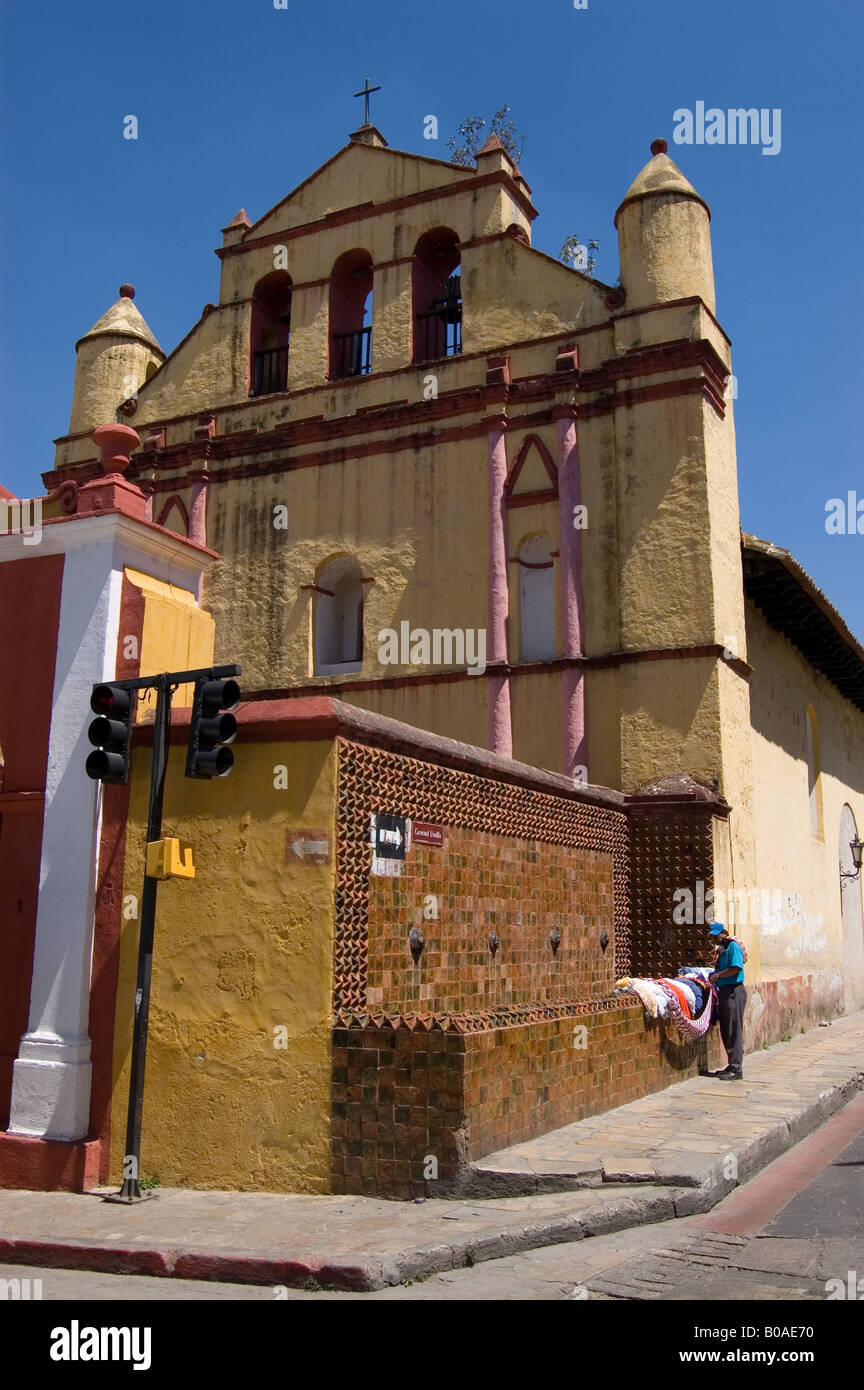 Mexican Catholic Church with a hammock seller outside the building Stock Photo