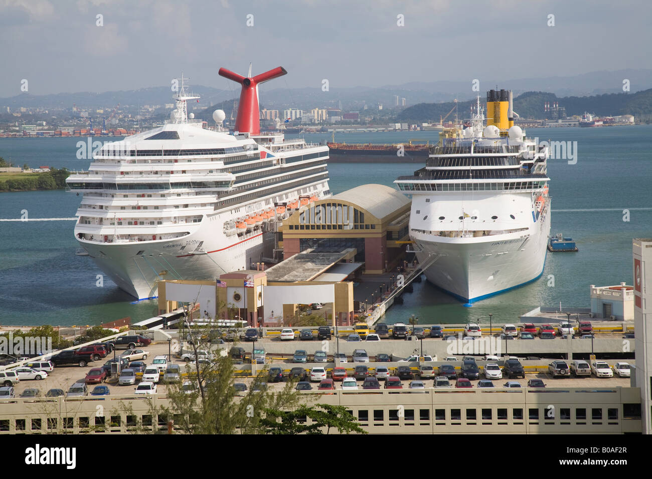 Two large Cruise Ships in the Harbor of San Juan Puerto Rico Stock