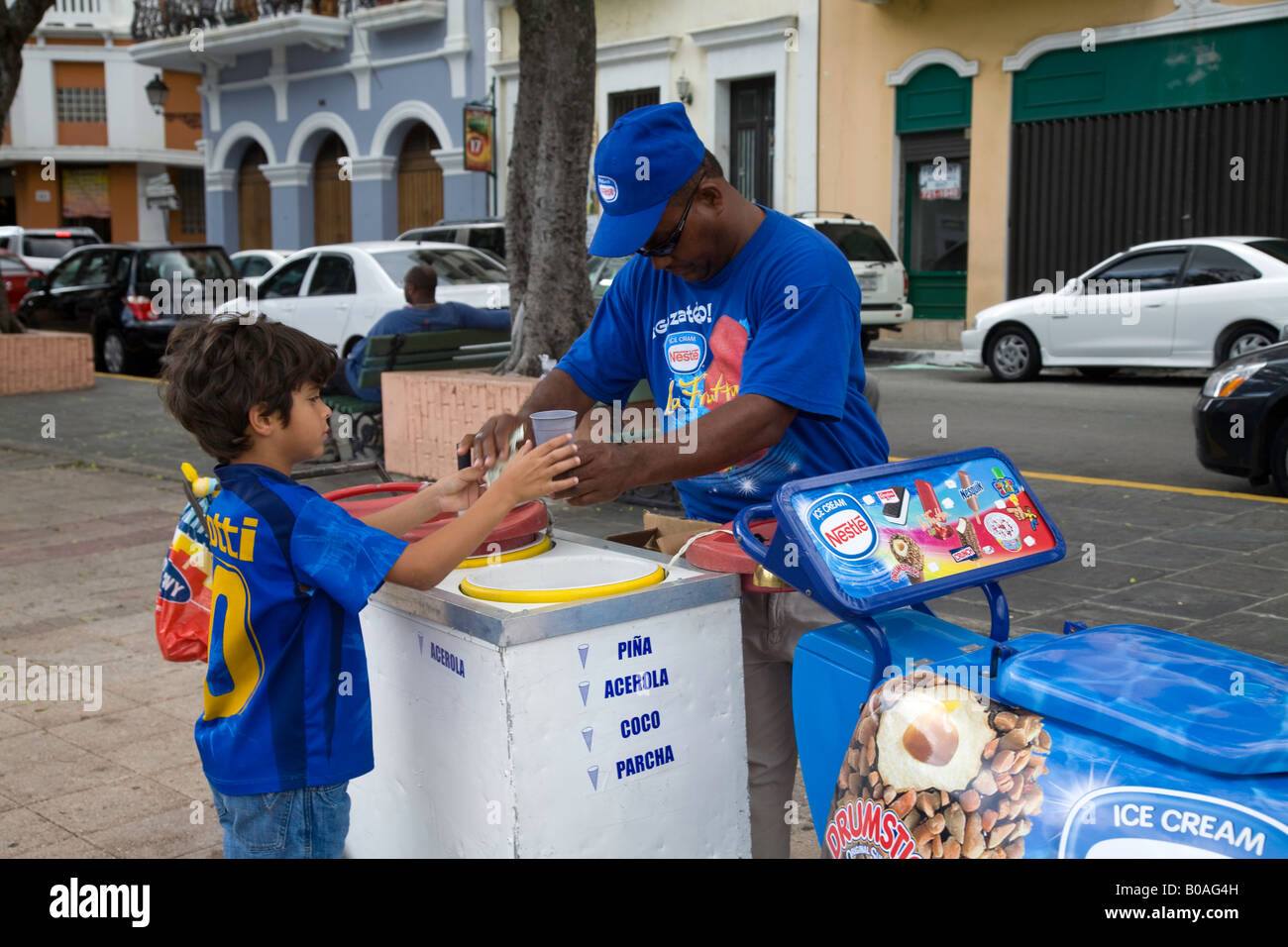 Ice cream vendor with child at San Juan; Puerto Rico Stock Photo Alamy