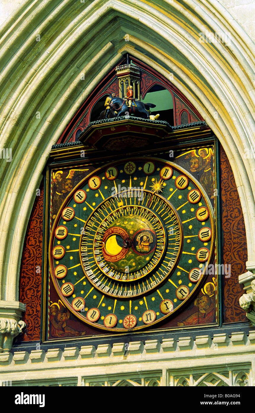 The Medieval clock inside Wells Cathedral, Somerset, England. Oldest in Europe. Stock Photo