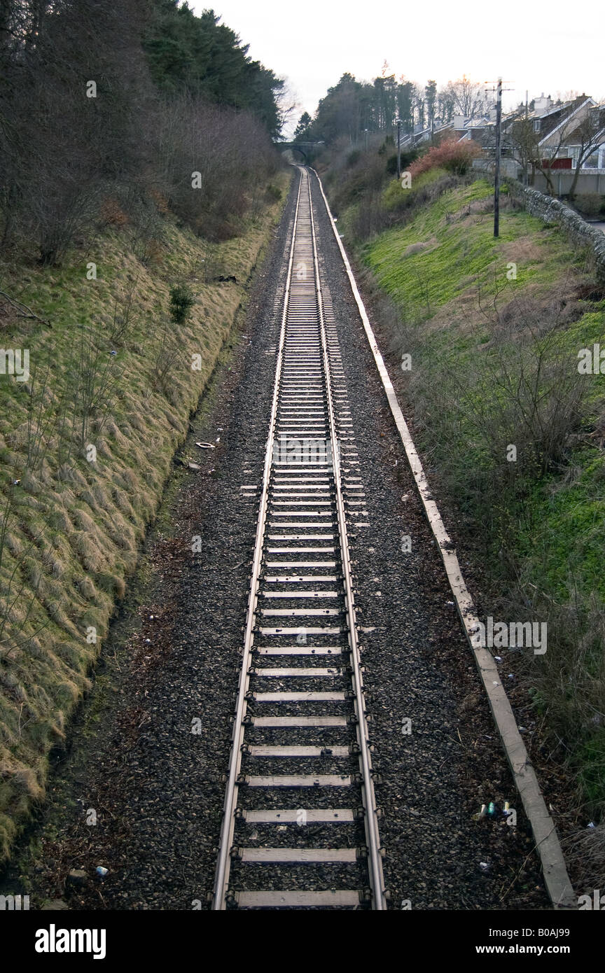 Looking down on railway tracks from a bridge Stock Photo Alamy