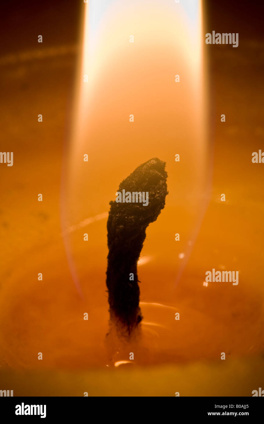 Closeup of a burning candle wick Stock Photo Alamy