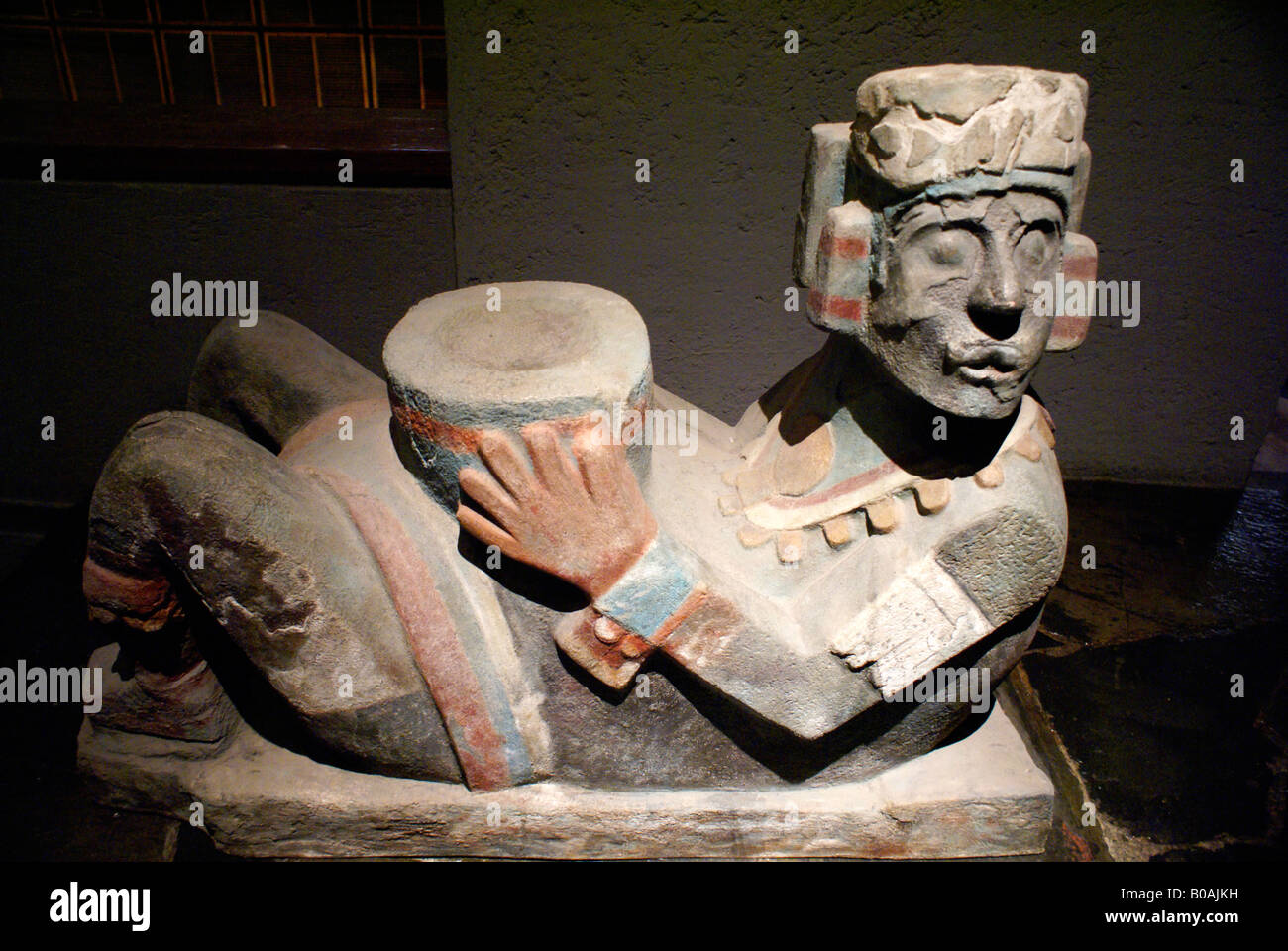 Polychrome Chac mool figure on display at the Museo del Templo Mayor, Mexico City Stock Photo